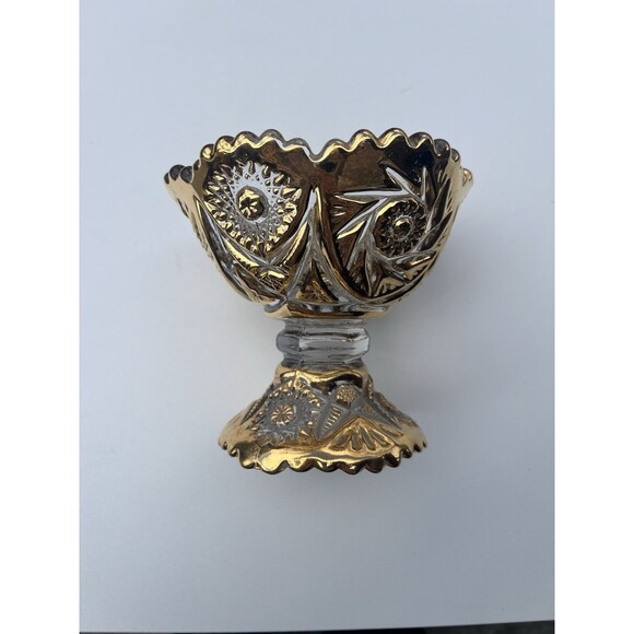 EAPG Imperial Glass Other - EAPG Imperial Glass Gold & Clear Geometric Compote Pedestal Candy‎ Trinket Dish